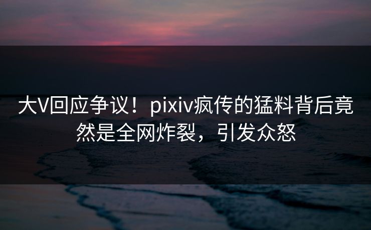 大V回应争议！pixiv疯传的猛料背后竟然是全网炸裂，引发众怒